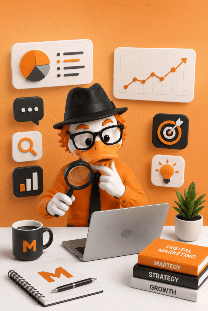 Ark, Markro Digital's mascot, representing connected digital marketing services across search, content, social, and ads
