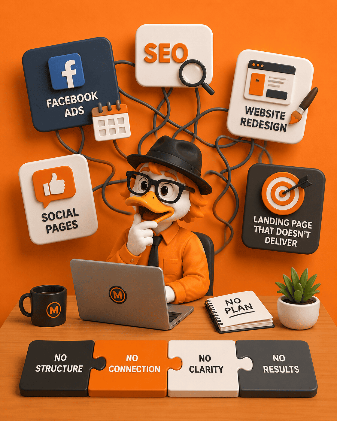 Marketing strategy roadmap connecting website, SEO, content, and branding for a business growth plan.Marketing Strategy Services