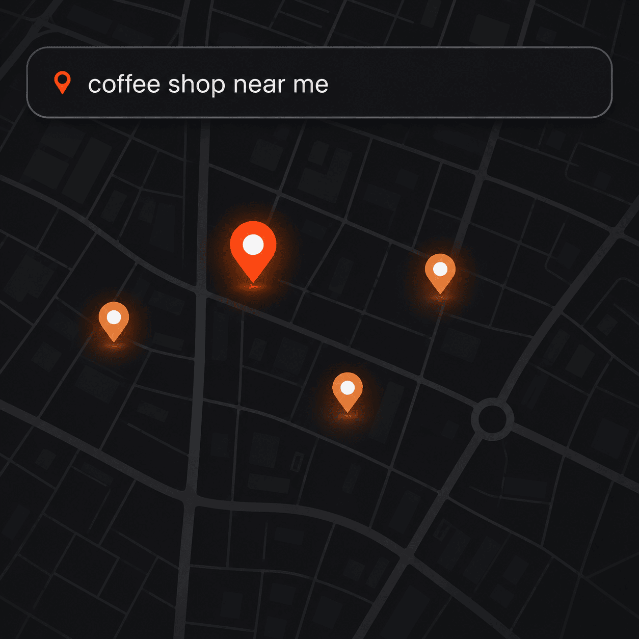 What is local SEO illustration showing a "near me" search and business location pins on a map